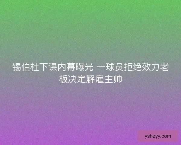 锡伯杜下课内幕曝光 一球员拒绝效力老板决定解雇主帅